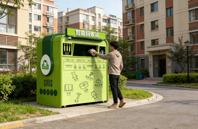 1766825580400244.png 貓先生智能廢品回收箱,再生資源收集柜,小區(qū)垃圾回收站生產廠家